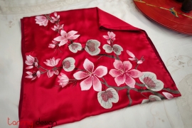 Red silk scarf hand-embroidered with Ban flower 52*200 cm